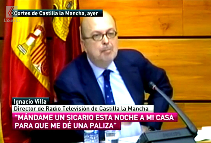 El 13 de noviembre de 2013 Ignacio Villa pidió al PSOE que le mandara un sicario a su casa; ahora le han mandado el cese. Foto: TV Cortes regionales.
