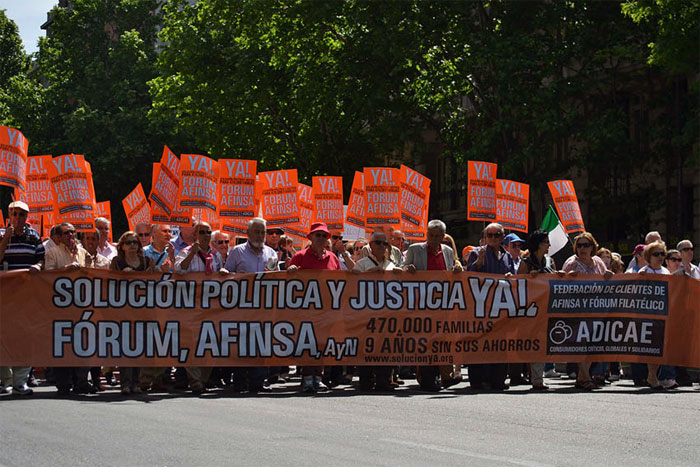 Manifestación de afectados por Fórum y Afinsa. Foto: ADICAE.